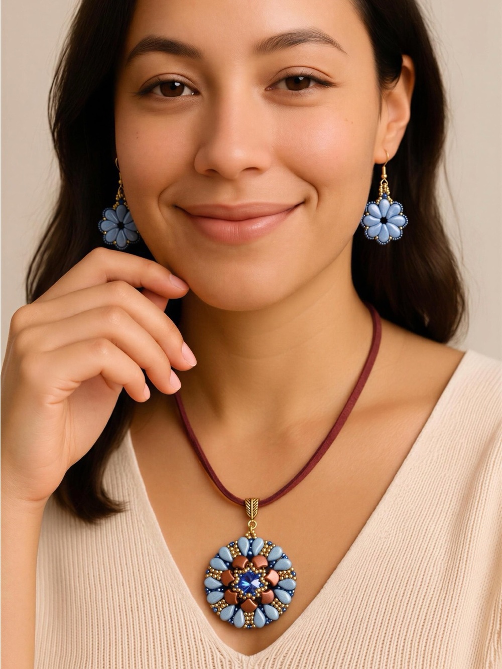 Handcrafted Blue Floral Statement Necklace - Women's Jewelry
